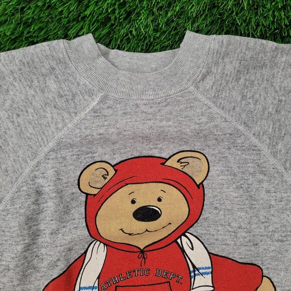 Vintage 80s Skater Teddy-Bear Sweatshirt Womens S/M 20x24 Baggy Crop - Picture 8 of 14